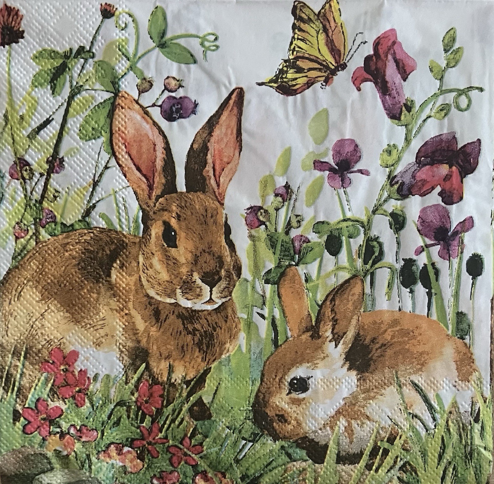 Three Paper LUNCHEON Decoupage Craft Napkin Spring Easter Bunny Floral Butterfly