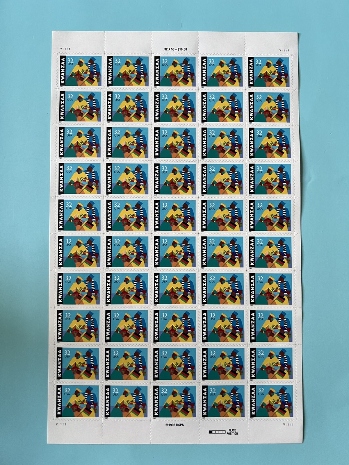 US SCOTT 3175 PANE OF 50 KWANZAA STAMPS 32¢ FACE