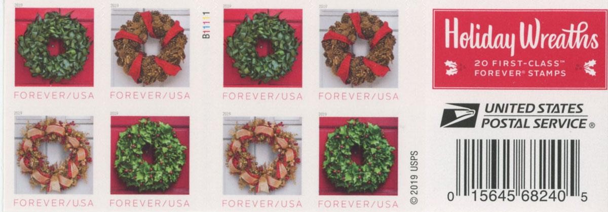 US SCOTT 5424 – 5427b BOOKLET OF 20 HOLIDAY WREATHS FOREVER STAMPS MNH