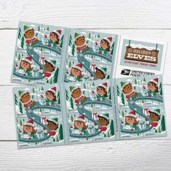 Holiday Elves Christmas Celebrations First Class Postage Stamps (5 Booklet,…