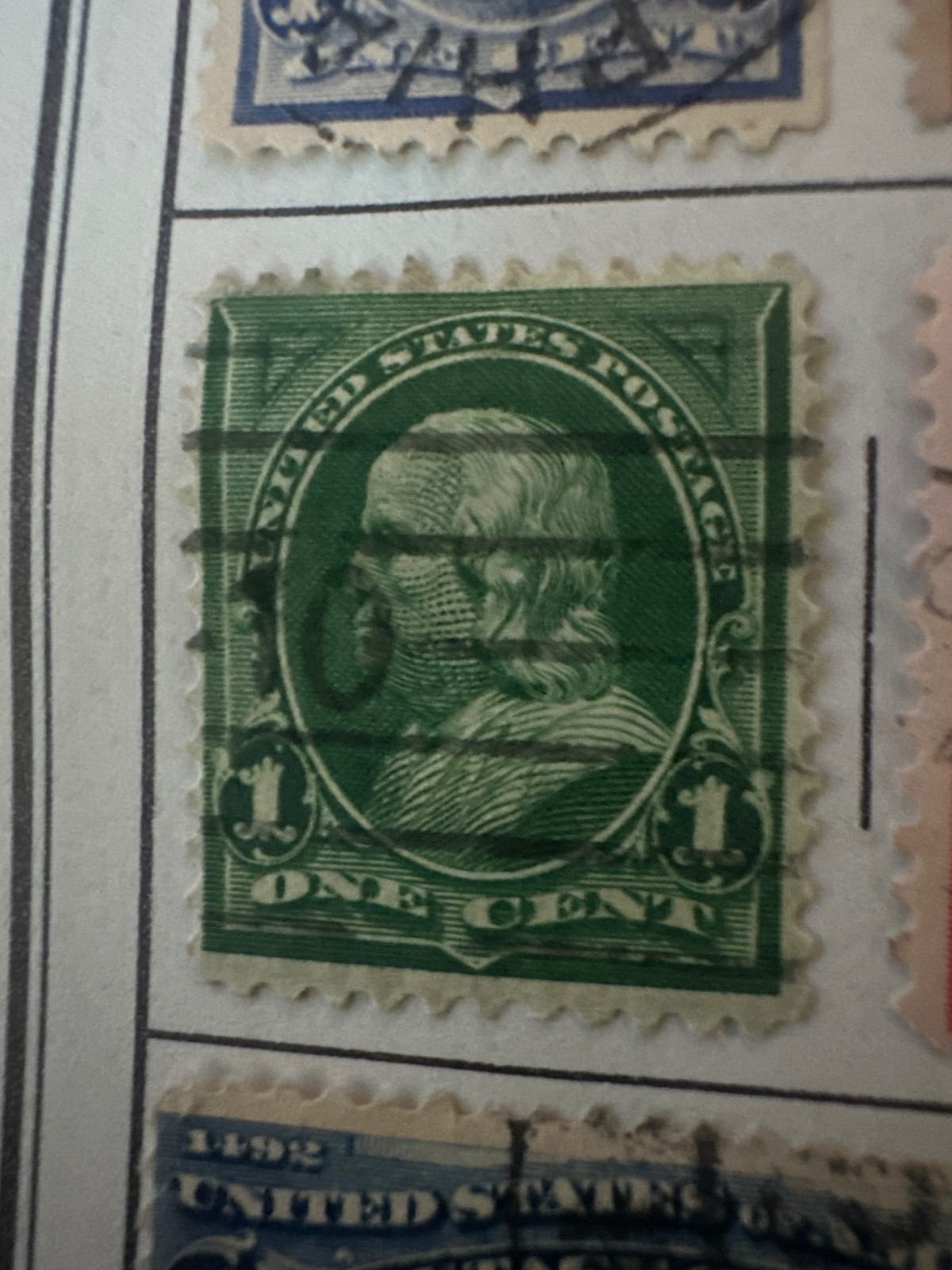 Rare postage stamp Benjamin Franklin green