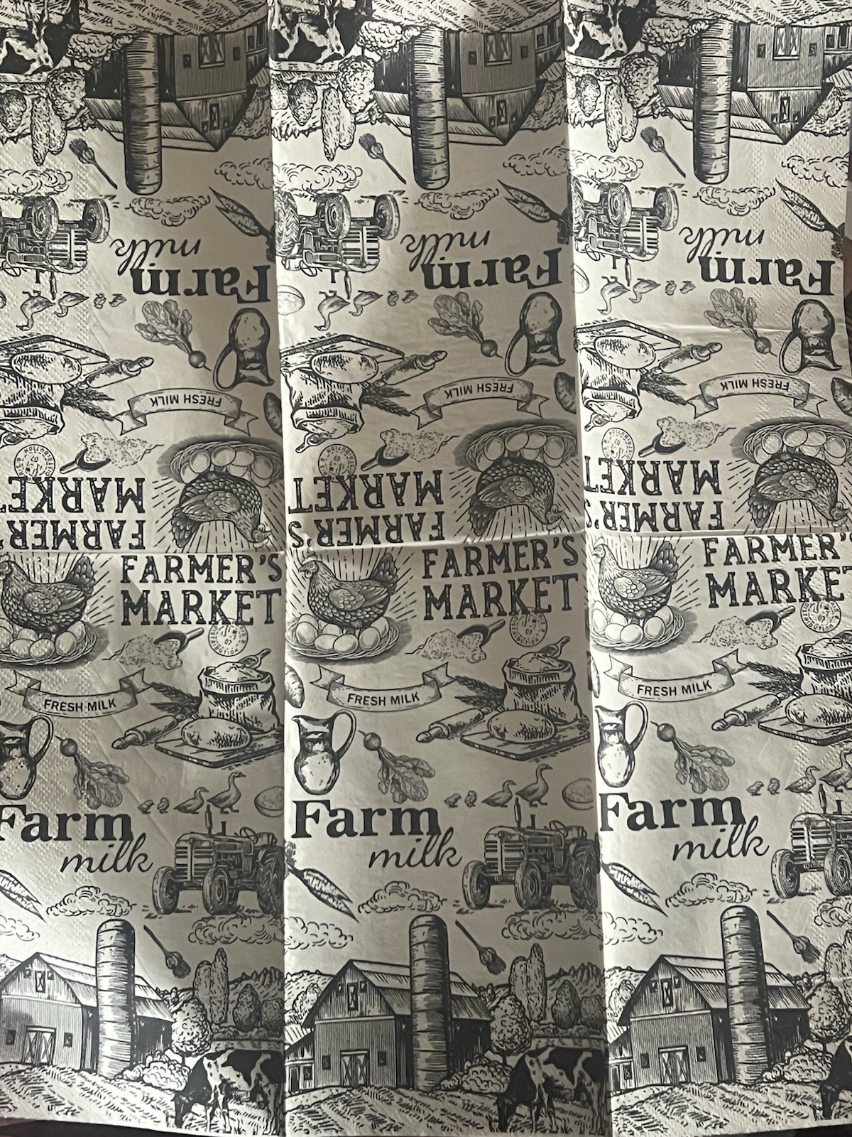 Three Individual dinner Decoupage Napkins Farm House Eggs/chickens/tractor/cows