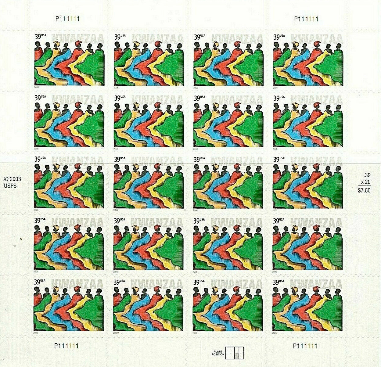 TWO Panes x 20 = 40 of KWANZAA 39¢ African-American Holiday US Stamps USA # 4119