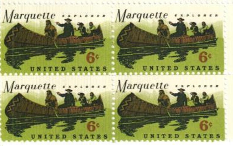 FATHER MARQUETTE—Block of 4 Collectible Unused 1968 Stamps–FREE SHIPPING