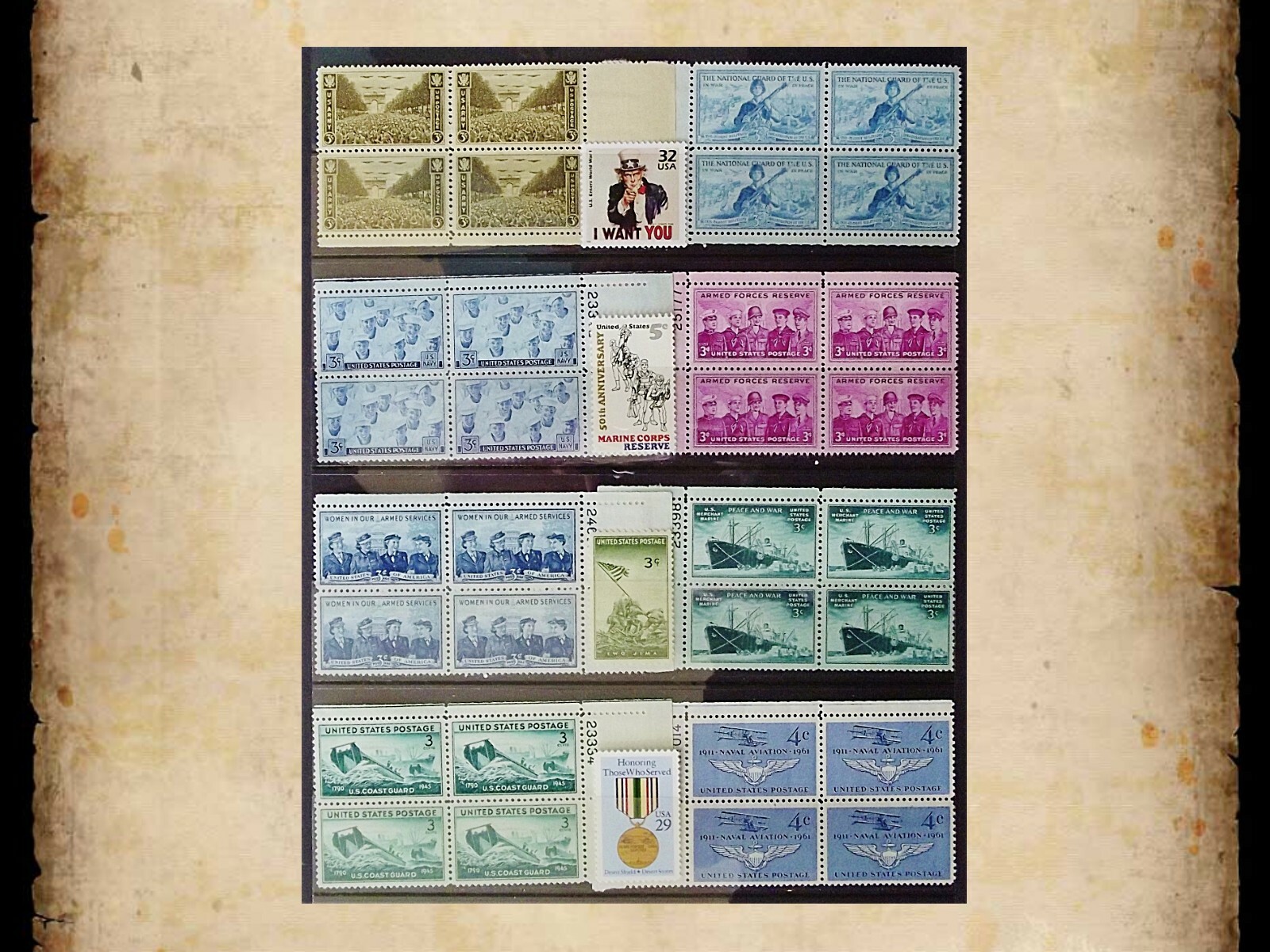 US Postage Stamps Face Value $45+ Unused Lot #12 Sheets Blocks Military History