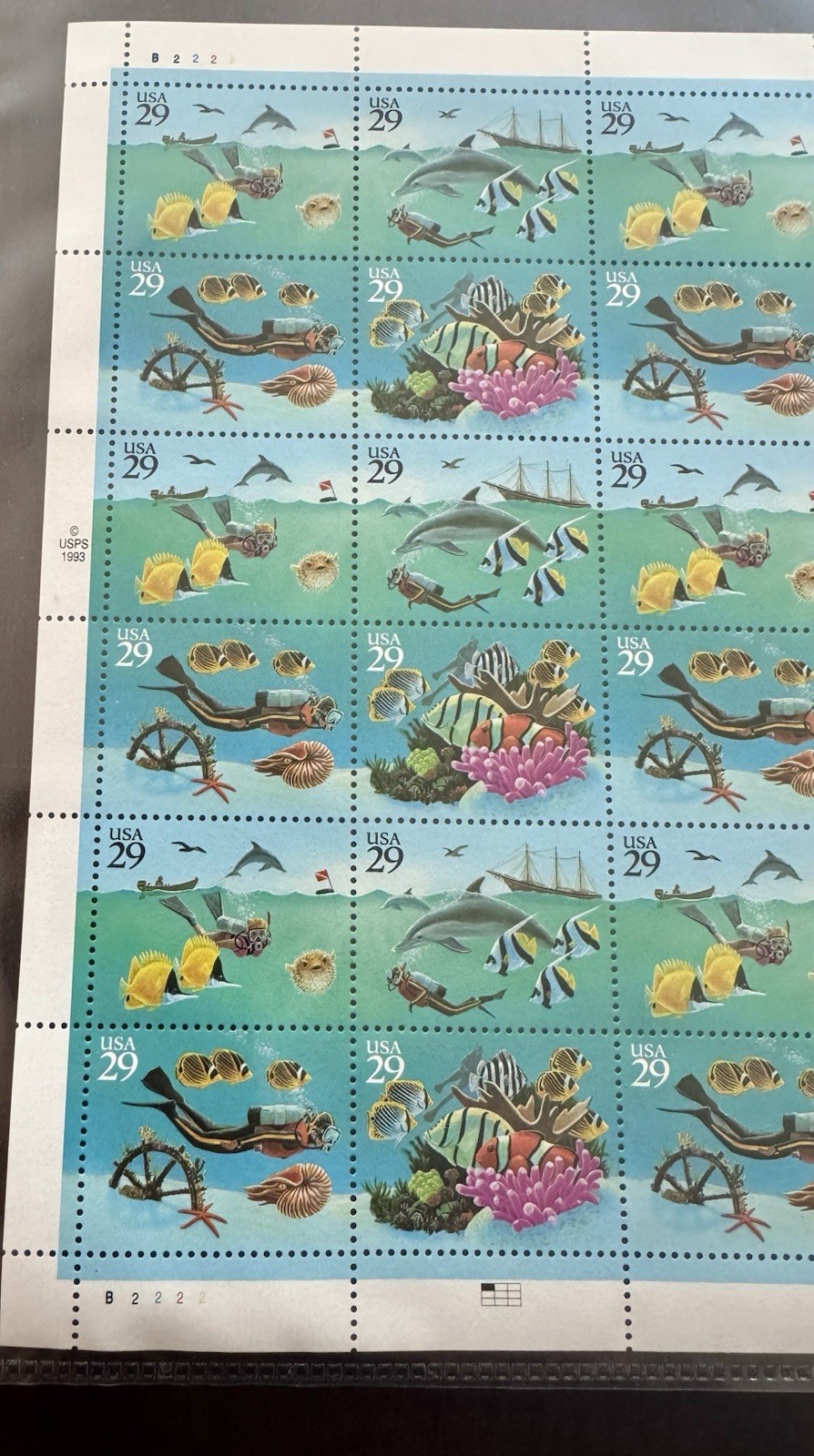 SCOTT 2863 – 2866 PANE OF 24 WONDERS OF THE SEA 1994 STAMPS 29c MNH