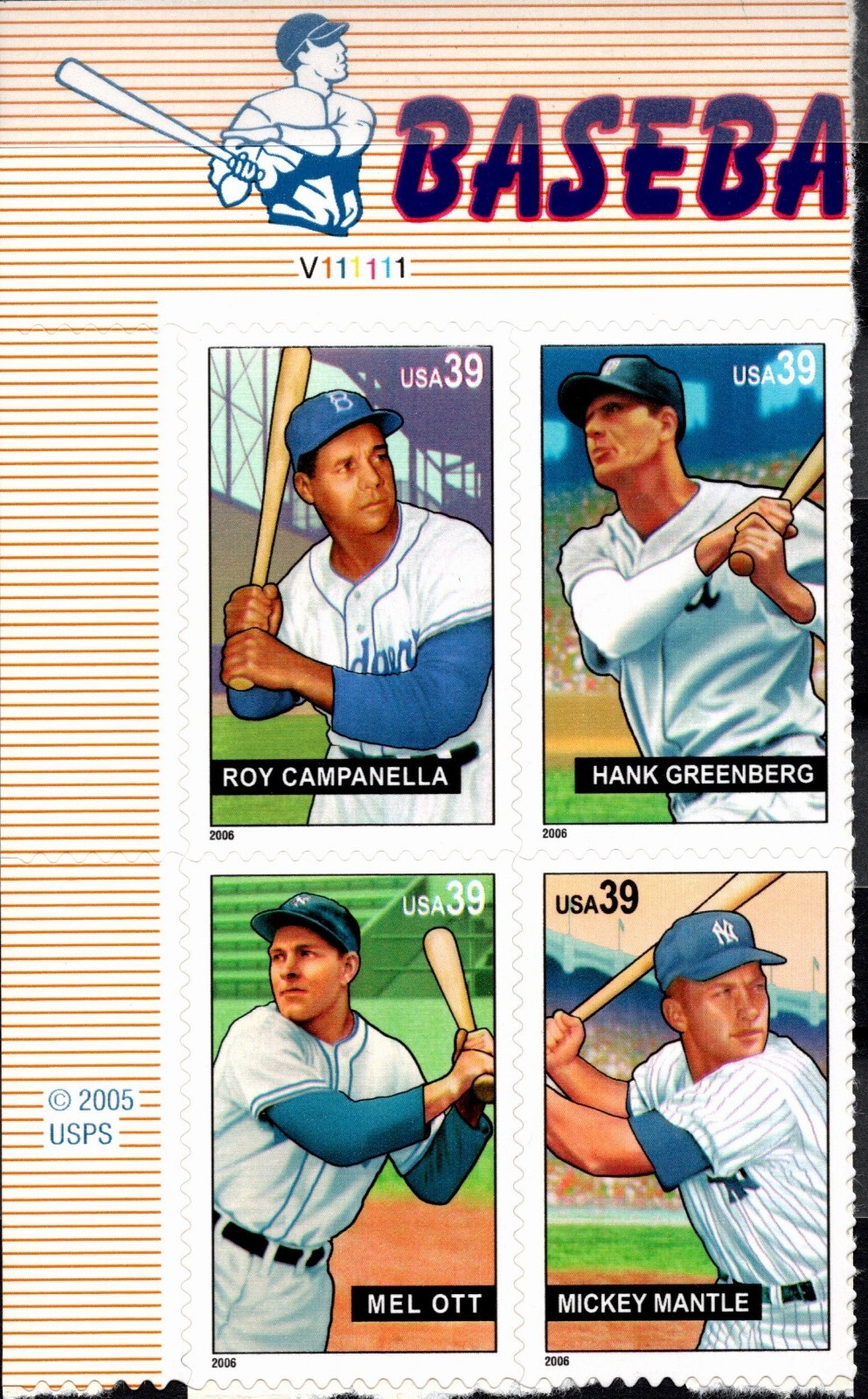 USA 2006 BASEBALL SLUGGERS BLOCK OF FOUR STAMPS SCOTT 4080-4083 MNH