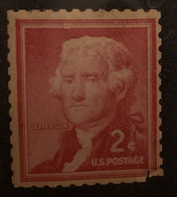 Thomas Jefferson 2c Red, 1c Green, 29c White, 4c Credo Stamp Framed