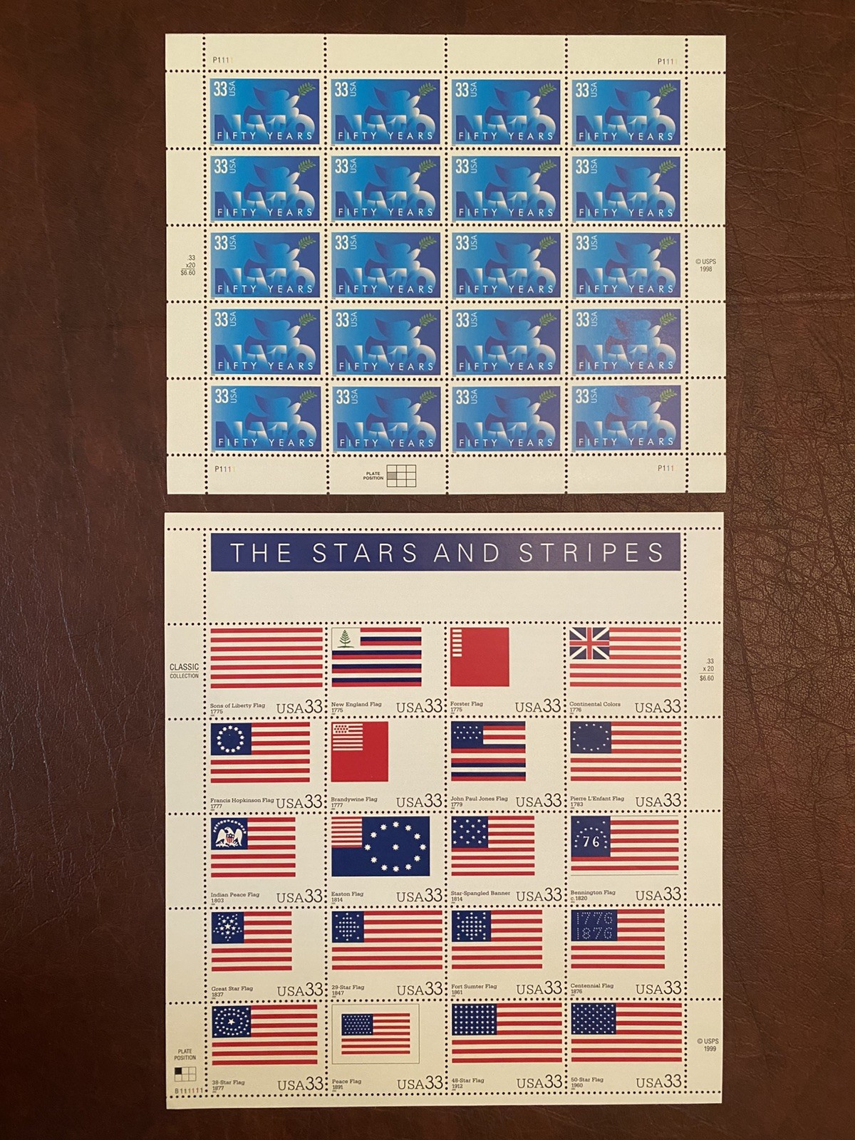 US Postage Stamp Lot of 2 Sheets- 50 Years NATO, Stars & Stripes Patriotic Flag