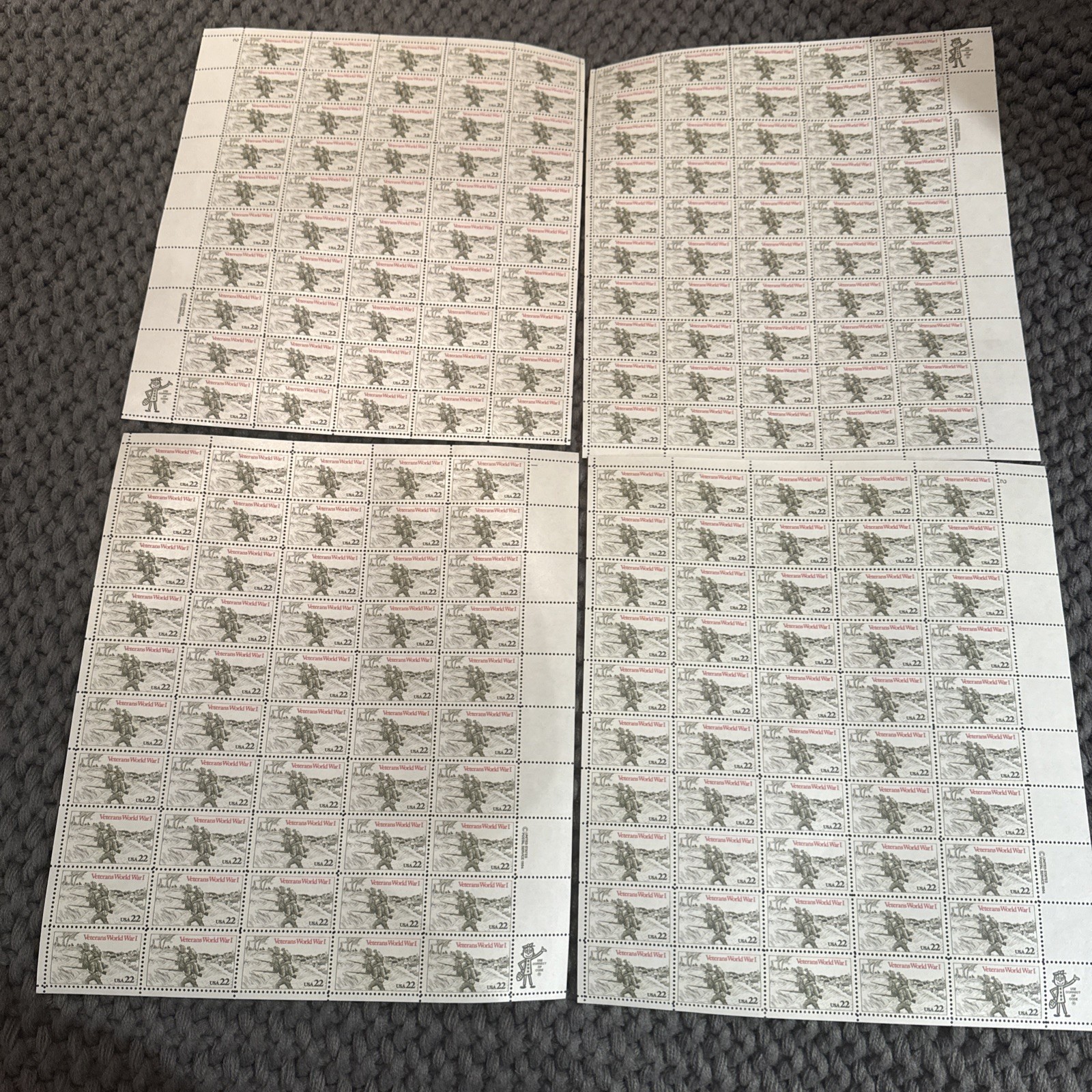 US SCOTT 2154 PANE OF 50 VETERANS WW1 STAMPS 22 CENT FACE MNH