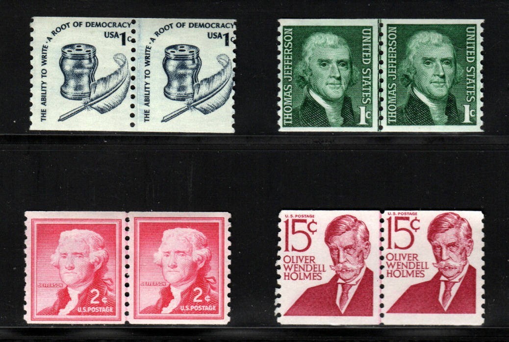 U.S. Stamps – Mixed Lot of 4 old Coil Line Pairs – MNH