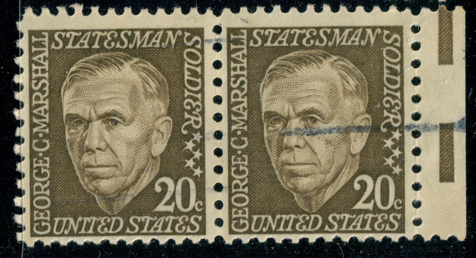 USA – 1967 – Prominent Americans – George C. Marshall – 20¢ x2 – #3690