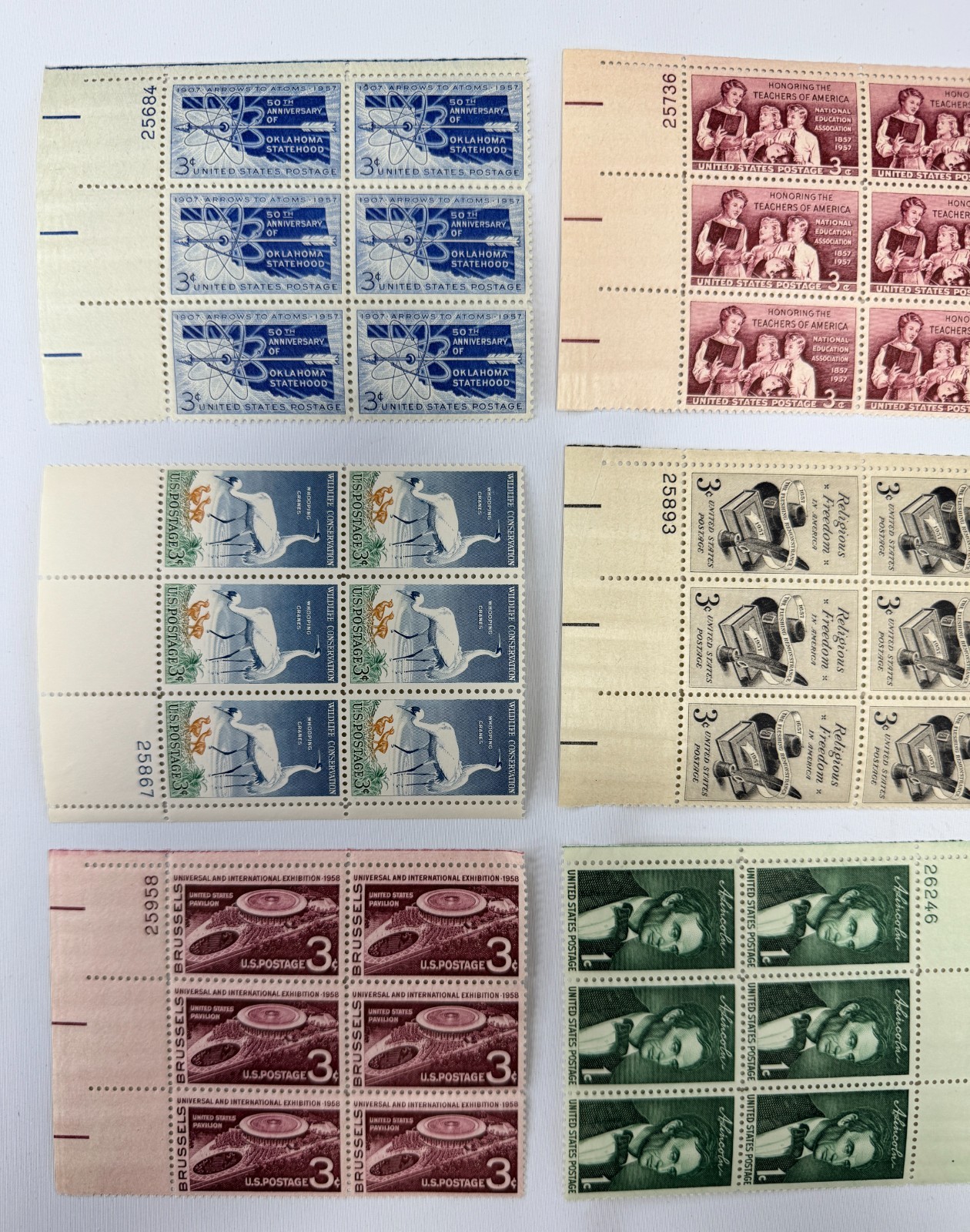 Vintage stamps US Plate Blocks 1957-1958 MNH Commemorative and Definitive Stamps