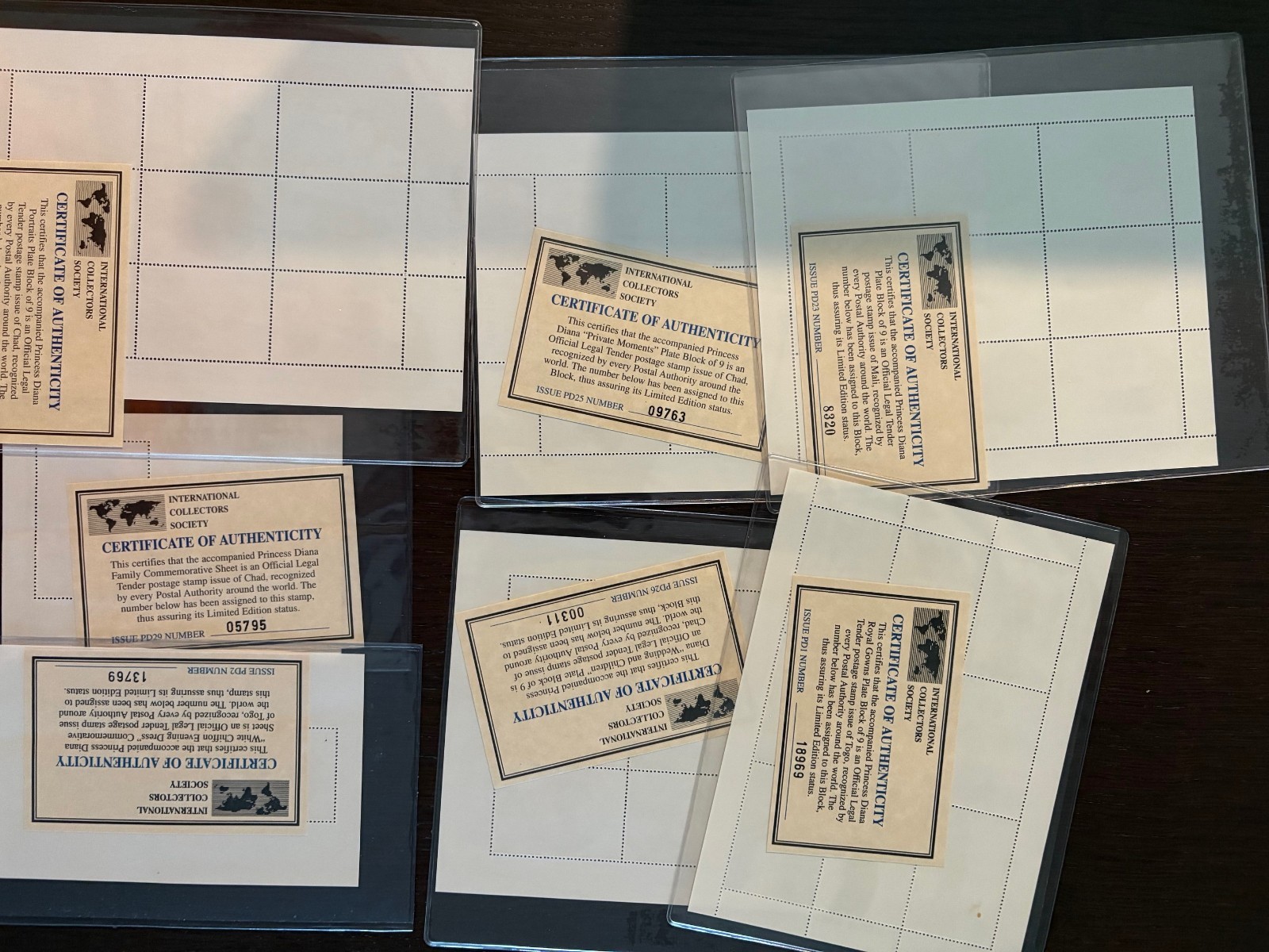 PRINCESS DIANA CERTIFIED STAMP COLLECTON LOT OF 7 ITEMS