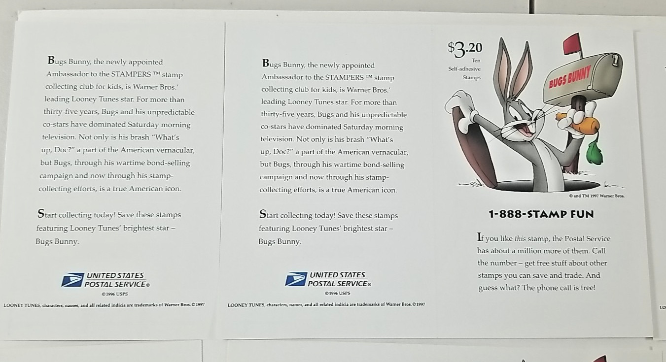 Lot of 60 Stamps – 5 Booklets Single Pages & Singles Bugs Bunny Set Looney Tunes