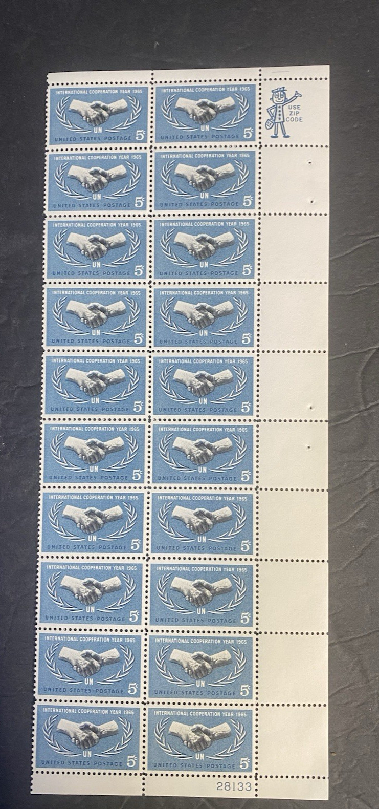 SCOTT 1266 INTERNATIONAL COOPERATION YEAR 1965 5 cent BLOCK OF 20 STAMPS MNH
