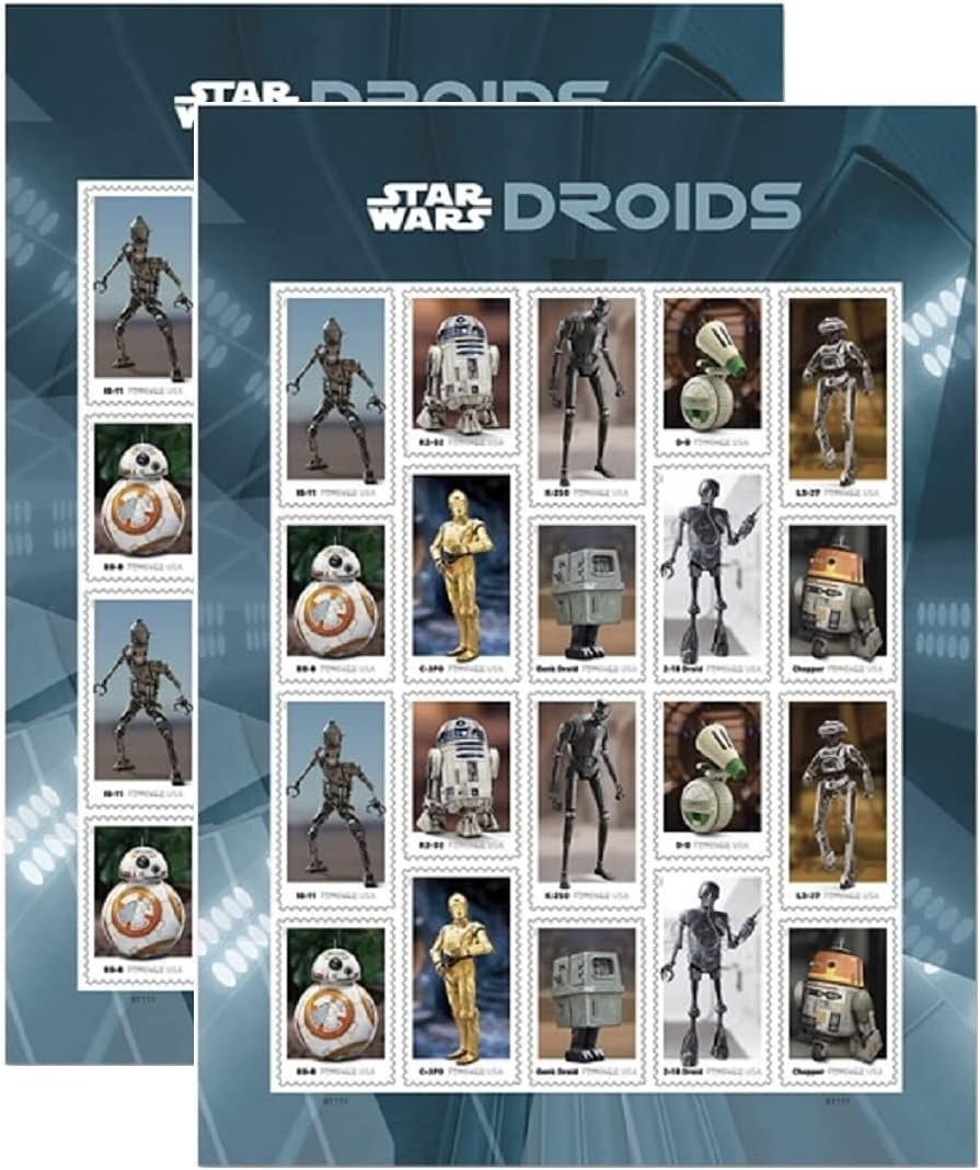 United States Postal Service Sheet of 20 Postage Stamps for Star Wars Droids…