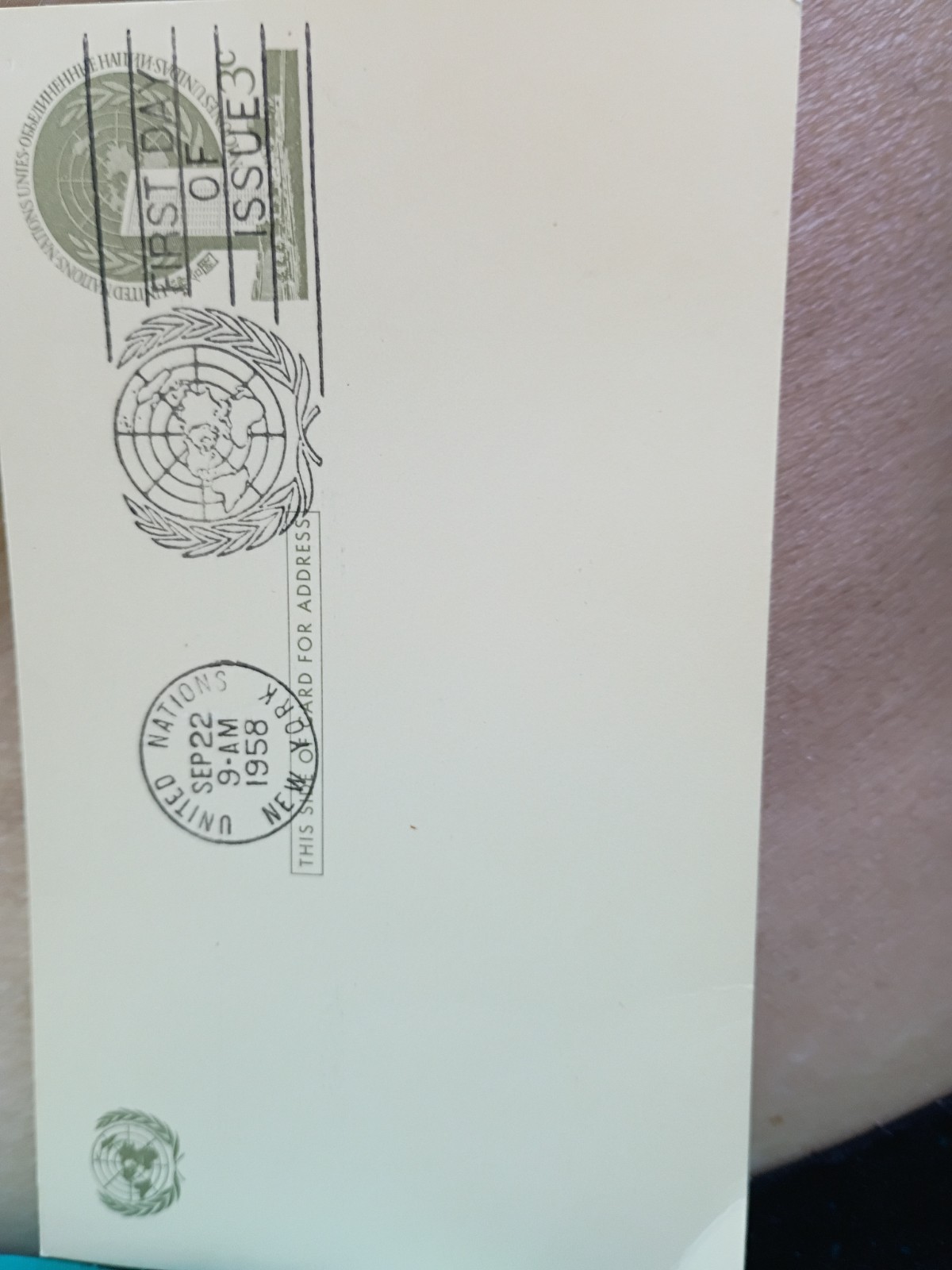 Antique 1958 United nations stamp envelope