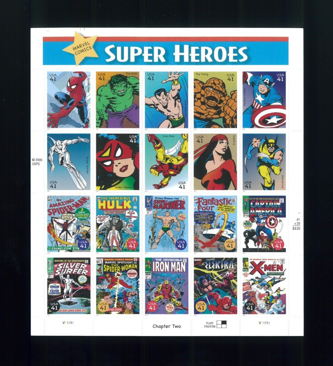 United States 41¢ Marvel Comics Super Heroes Postage Stamp #4159 Full Sheet