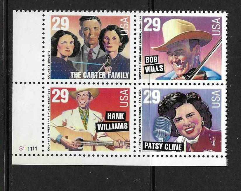 USA SC # 2774a Music Series ? Country & Western , BLK4 Plate number . MNH
