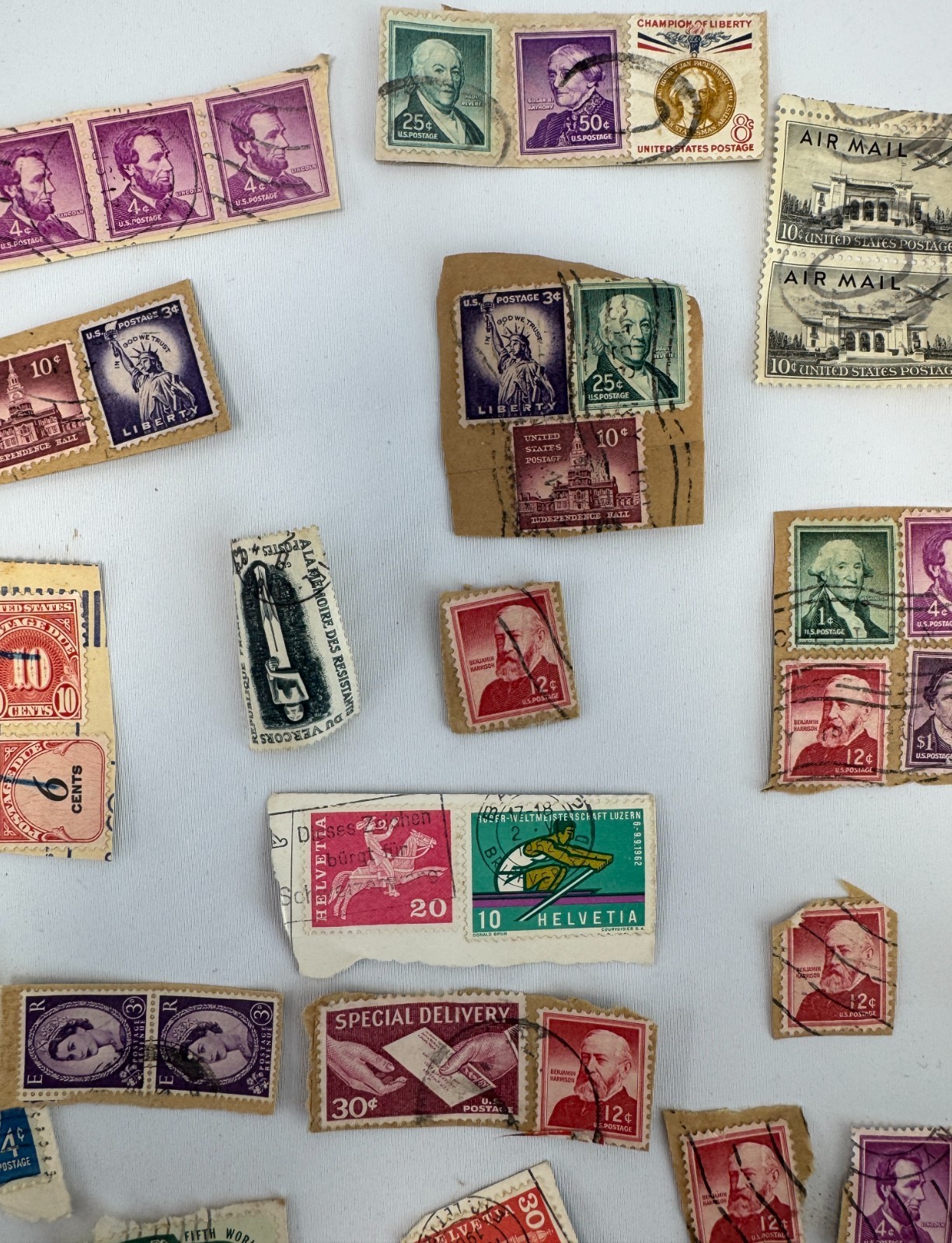 Vintage Worldwide Stamp Kiloware Lot on Paper 1950s–1960s US and Foreign