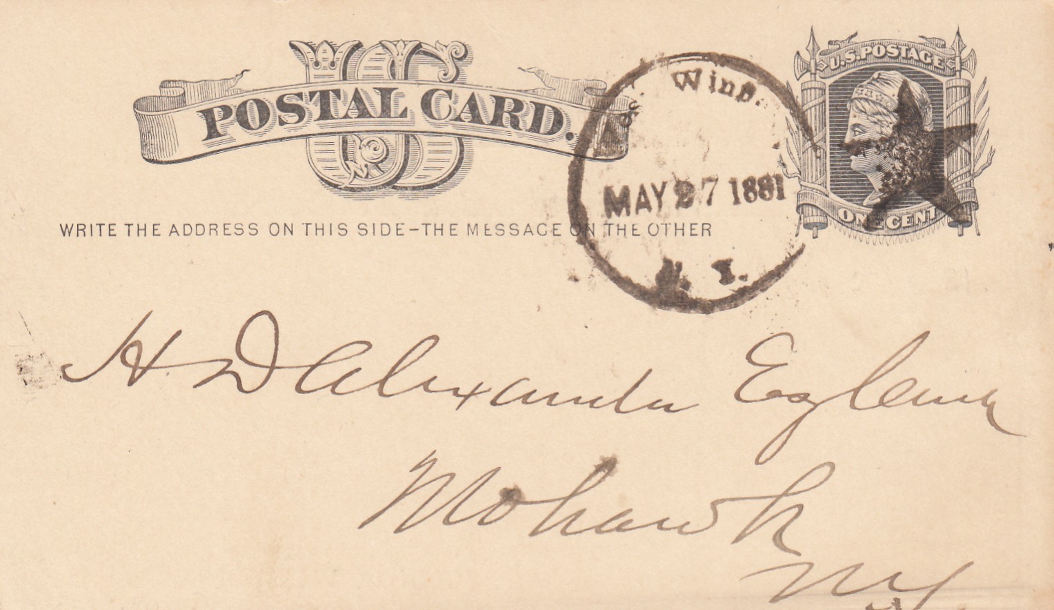 USA 1881 First National Bank of West Winfield postal card with 1c stationery