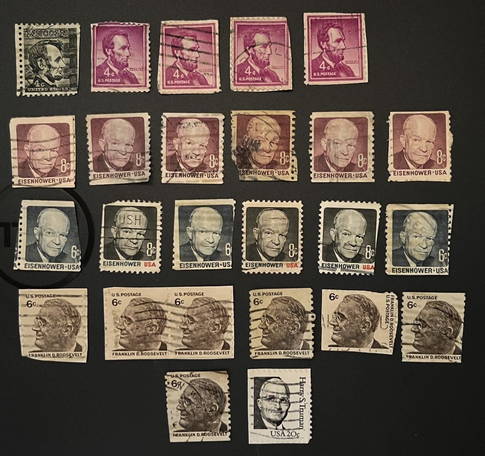 U.S. Stamp’s – Lincoln, Eisenhower, F Roosevelt, and Truman.