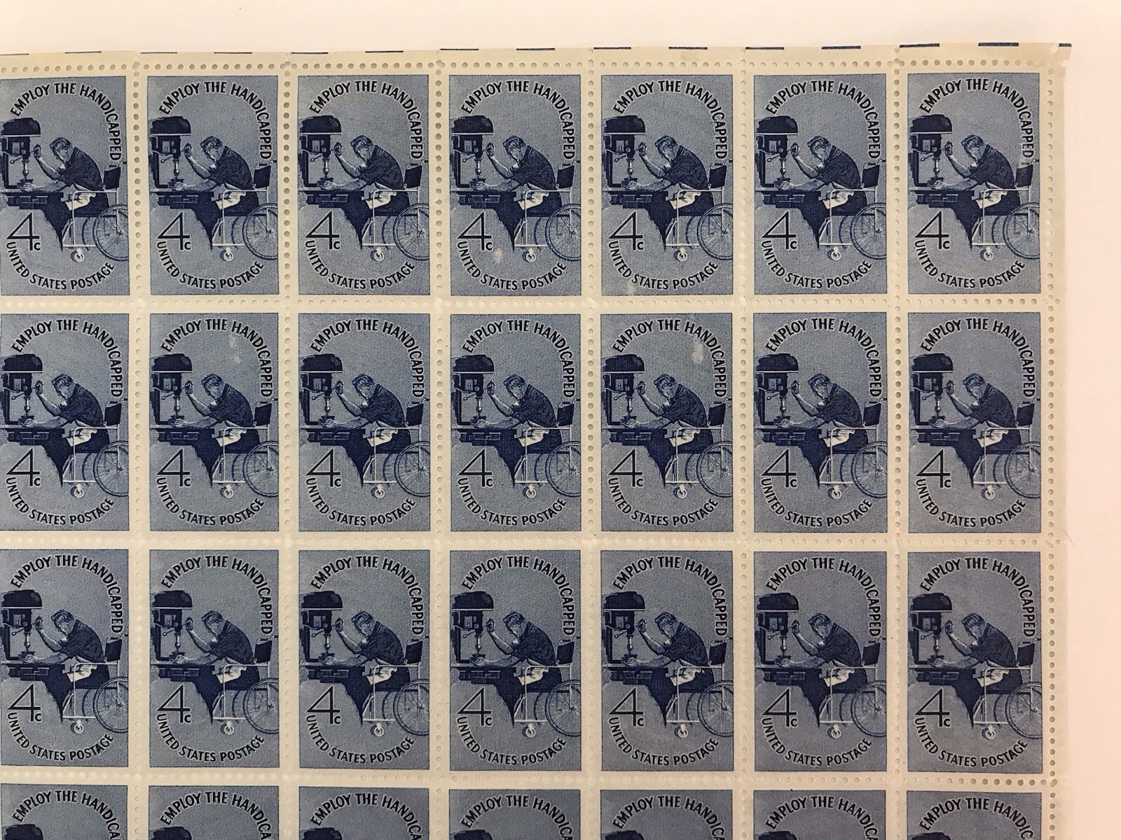 EMPLOY THE HANDICAPPED POSTAGE STAMPS 4 CENT FACE US SCOTT 1155 SHEET OF 50
