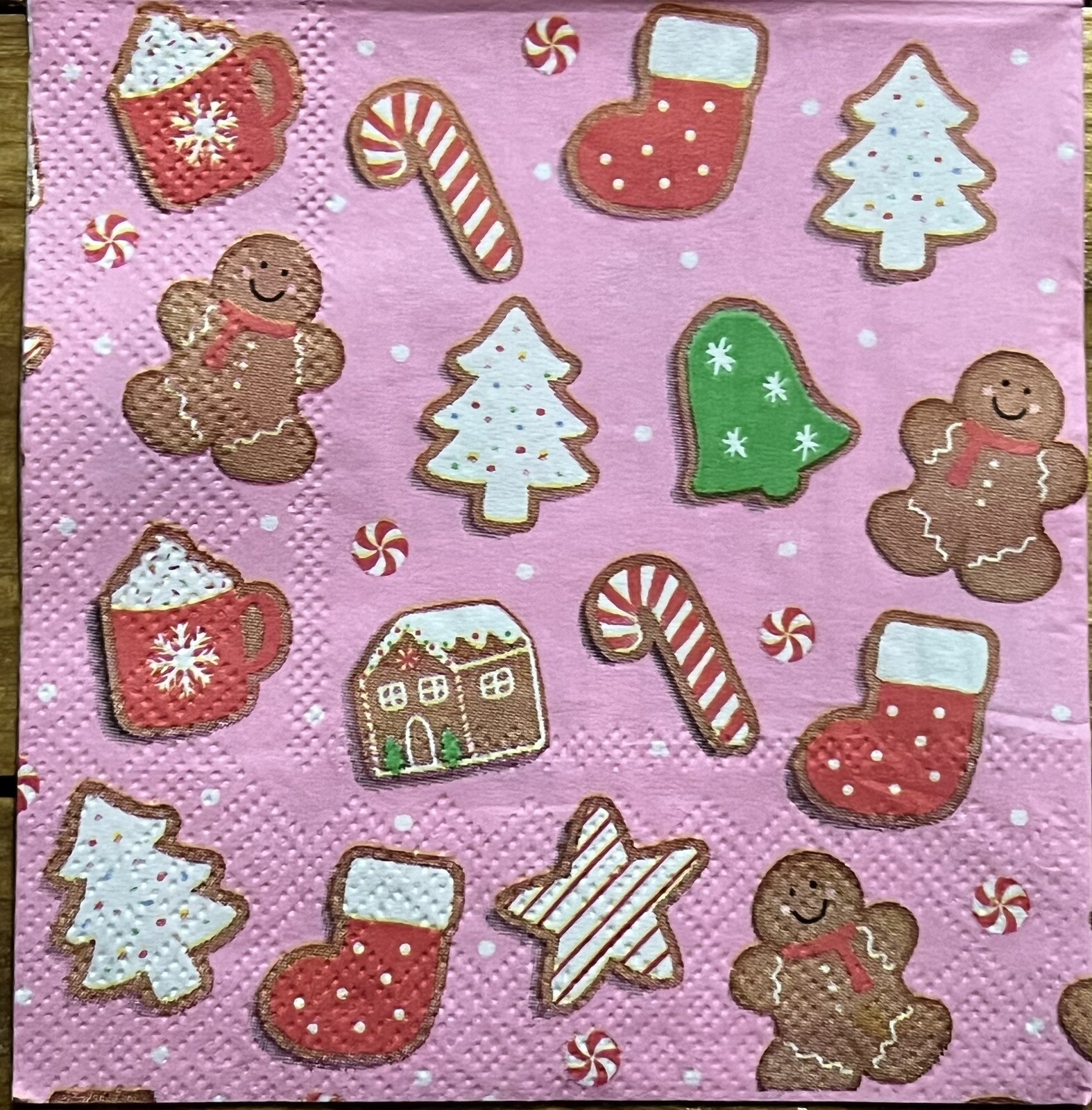 TWO Pink Gingerbread House/stocking/Trees/Beverage napkins decoupage/art/Craft