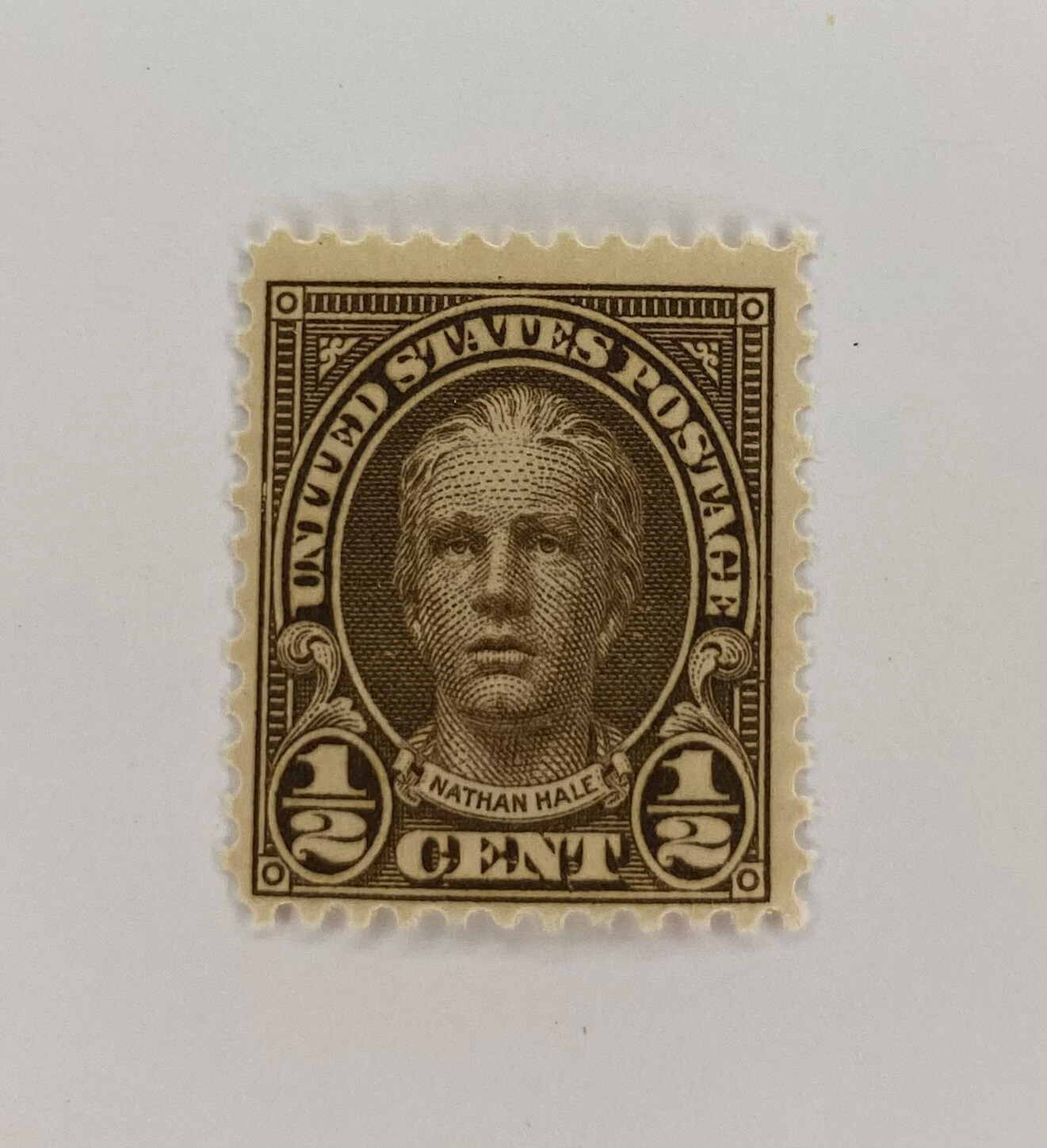 Nathan Hale U.S. #551 brown 1/2 cent stamp 1922-1925 Unused Mint OG M297
