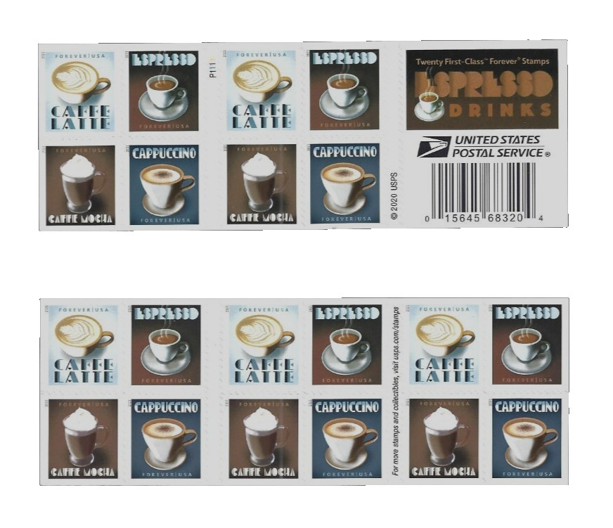 DISCOUNT POSTAGE 💥2021 “ESPRESSO DRINKS” 💥1 Sheet of 20 Forever Stamps