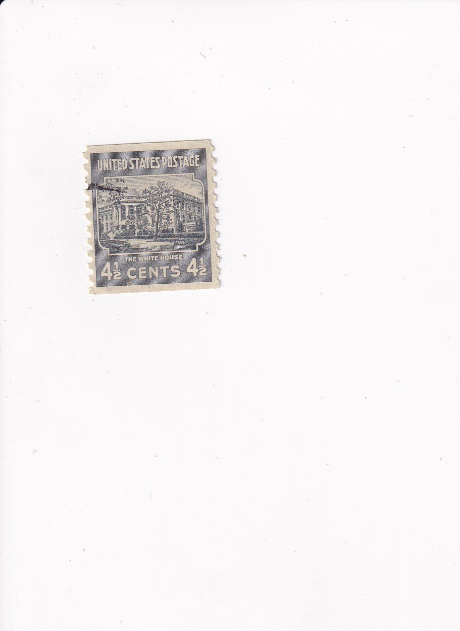 US Postage Stamp POSTMARKED PERFORATED VERTICALLY 4 1/2 CENTS THE WHITE HOUSE