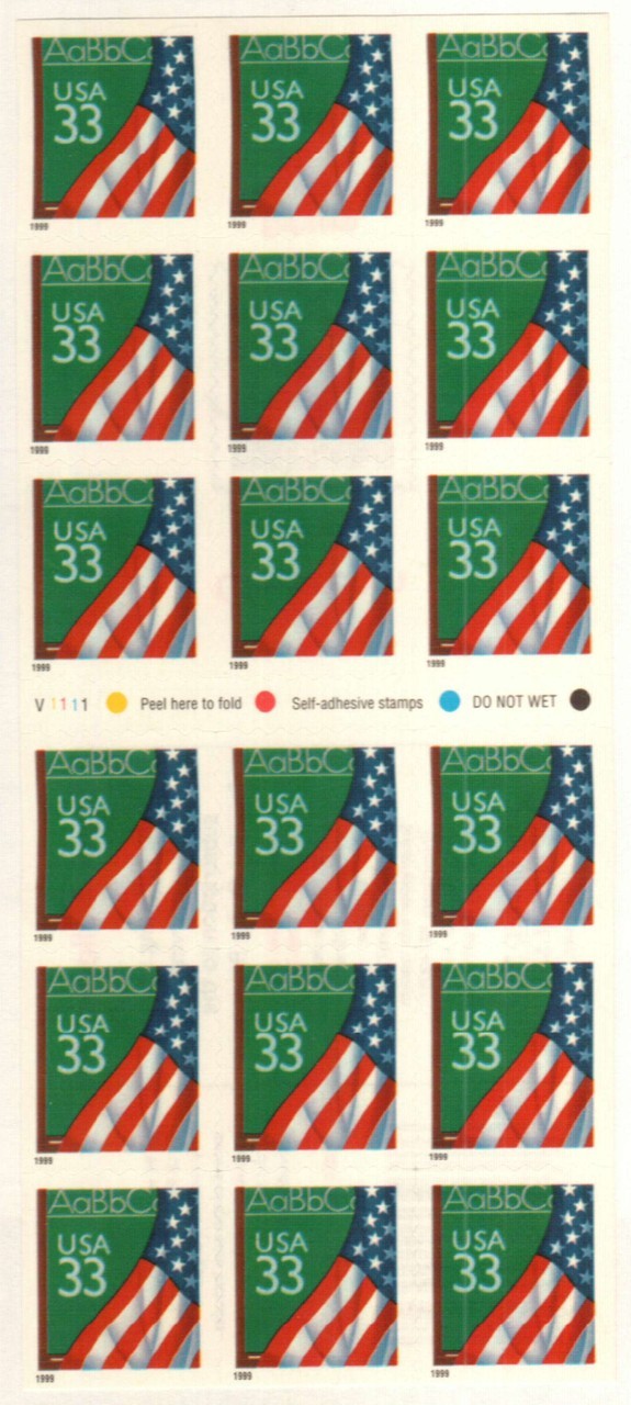 United States 33¢ Flag & Chalkboard Postage Stamp #3283a MNH Booklet Pane of 18