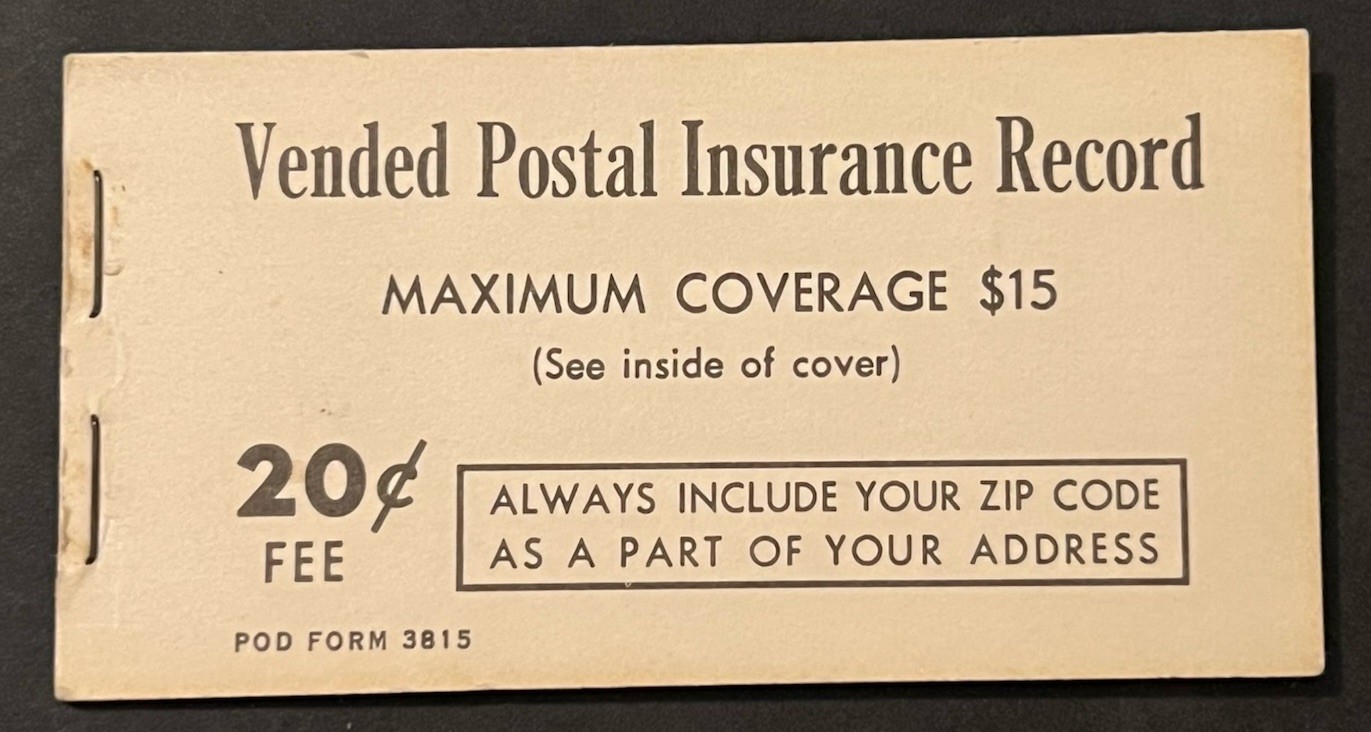 Travelstamps: US Stamps – Vended Postal Insurance Record Booklet Complete MNH