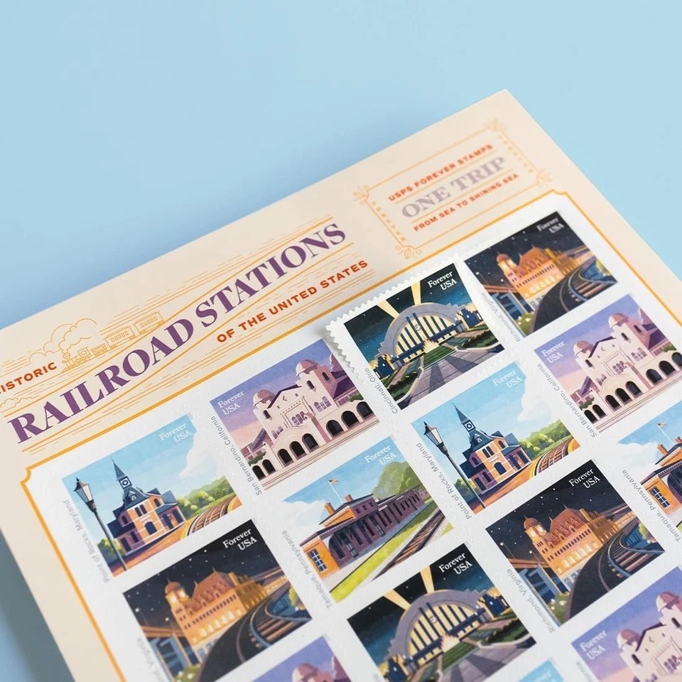 Railroad Stations (Sheet of 20) First-Class Mail Forever Postage Stamps 2023…