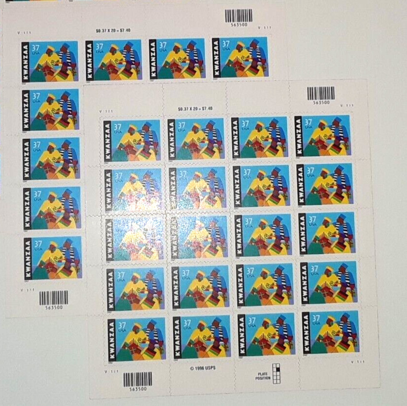 Three Panes x 20 = 60 of KWANZAA 37¢ African-American Holiday US Stamps USA 3673
