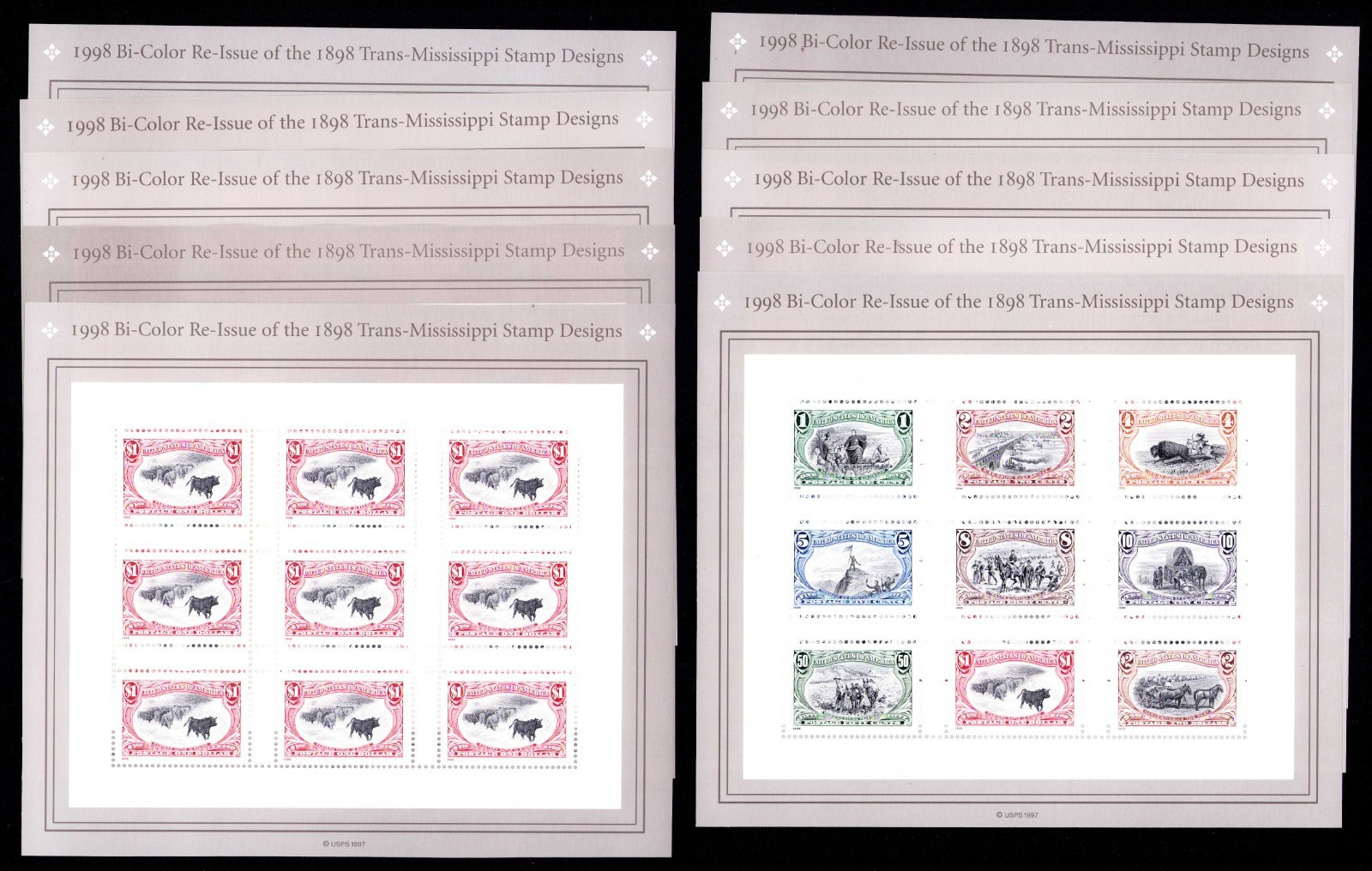 3209-3210 FIVE SHEETS Trans Mississippi Stamp Sheets DISCONT! $64 Face For $45