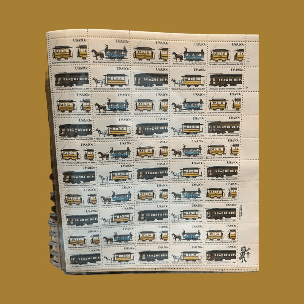 MNH 1983 Street Cars Trolly Sheet of 50 20c Stamps Scott #2062a #2059-62
