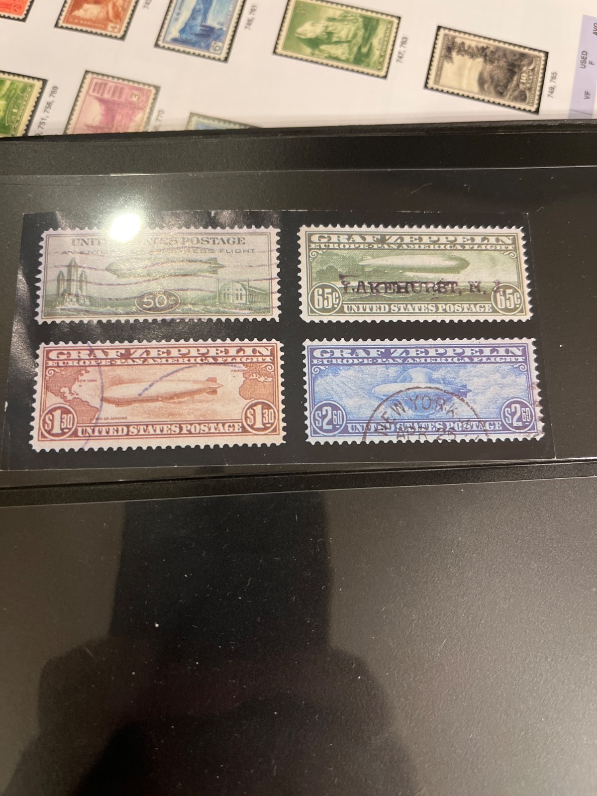 1930 Graf Zeppelin Europe Stamps (Scott #C13–C15 and Scott #C18) FACSIMILE