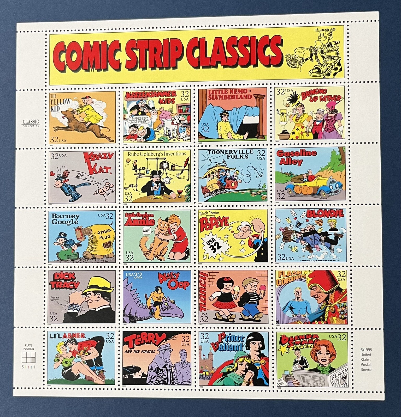 1996 USPS Stamps Scott #3000a-t Comic Strip Classics Full Sheet of 20 @ $.32