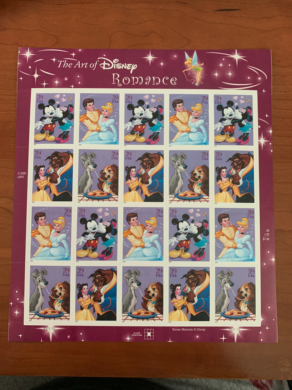 2006 US 39c POSTAGE STAMPS #4025-4028 ART OF DISNEY ROMANCE MNH SHEET OF 20