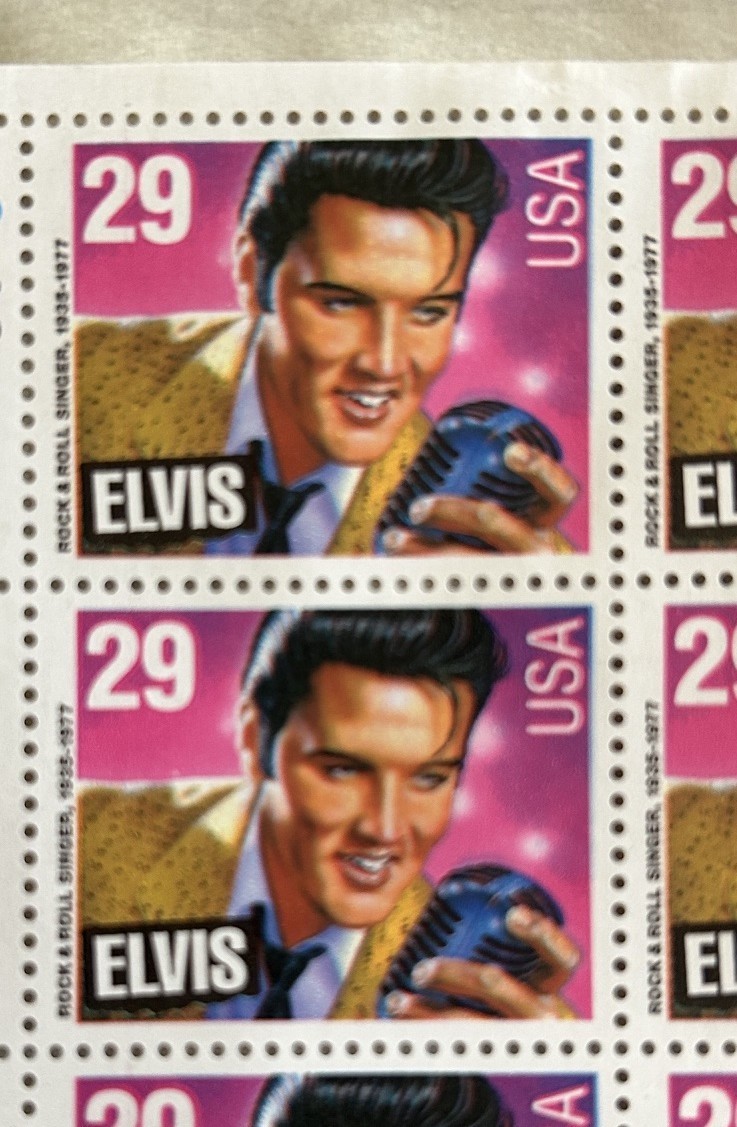 Vintage Elvis Presely USPS Stamps (Issued 1993) Full Sheet of 40 M, NH, OG