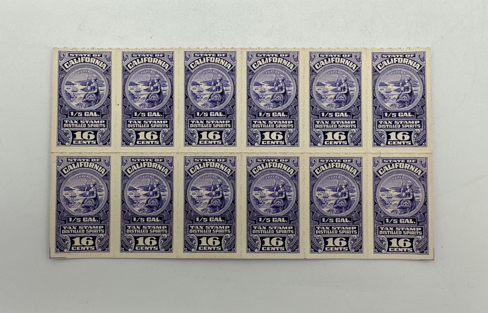 State of California Distilled Spirits Tax Stamp 16 Cent Booklet – 1 Sheet