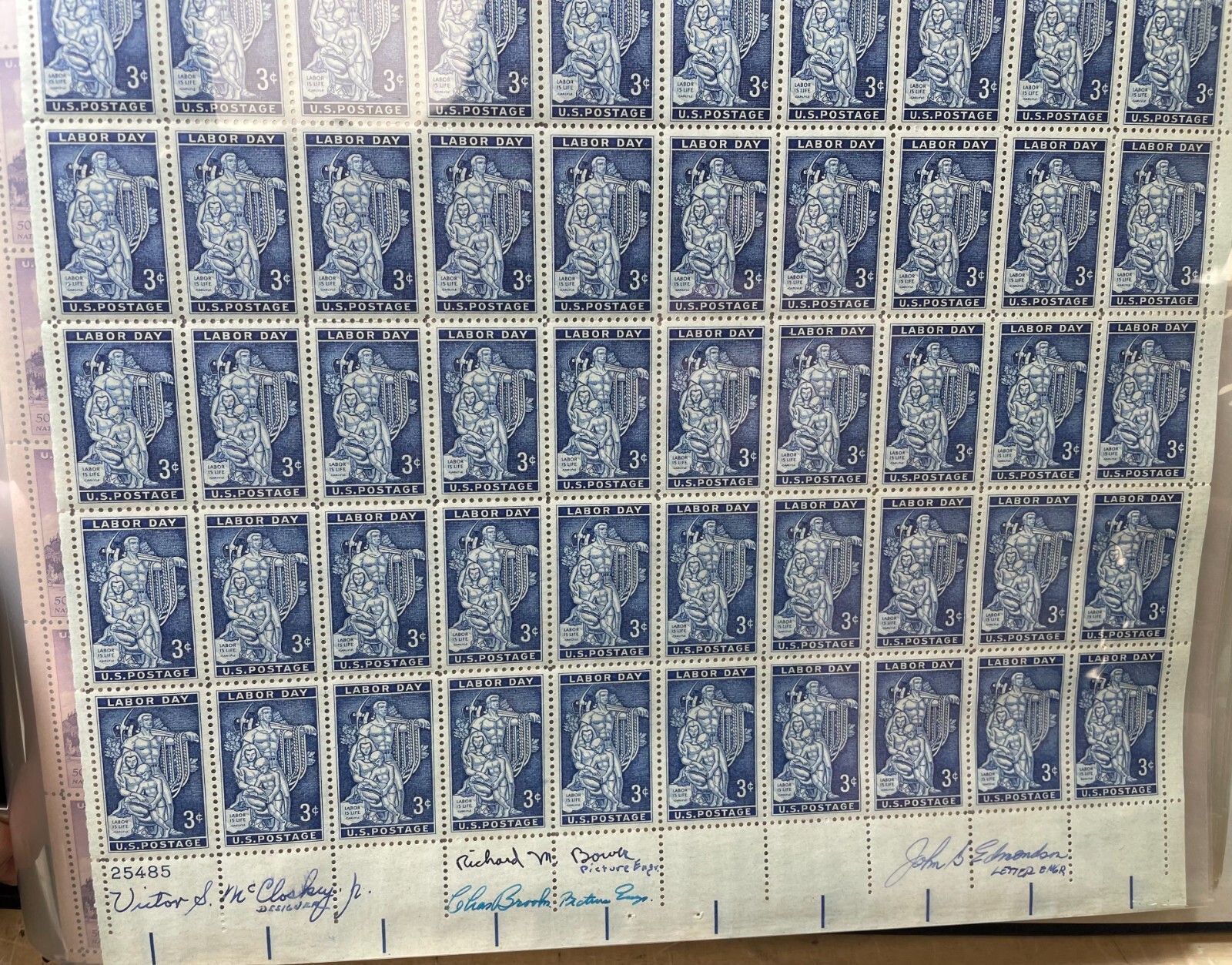 17 – SHEETS US POSTAGE STAMPS ALL SIGNED MULTIPLE DESIGNERS SIGNATURES .03 CENT