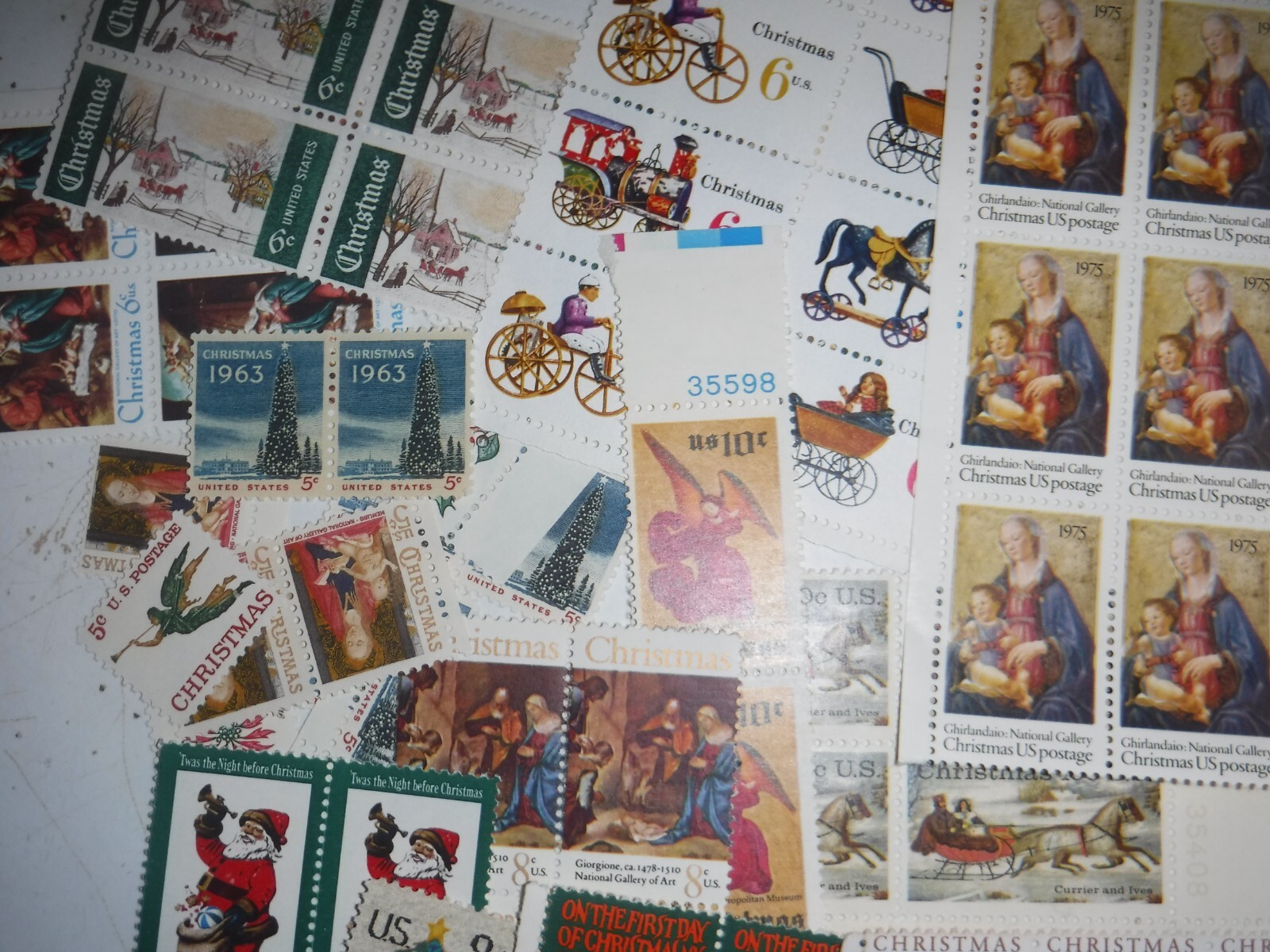 Lot of Christmas Postage Stamps Mixed Denominations Vintage Unused Postage