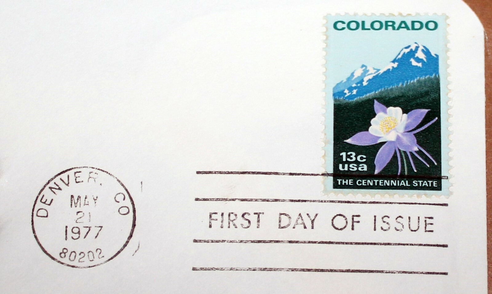First Day of Issue Souvenir Page Colorado Statehood Centennial 1977 Stamp