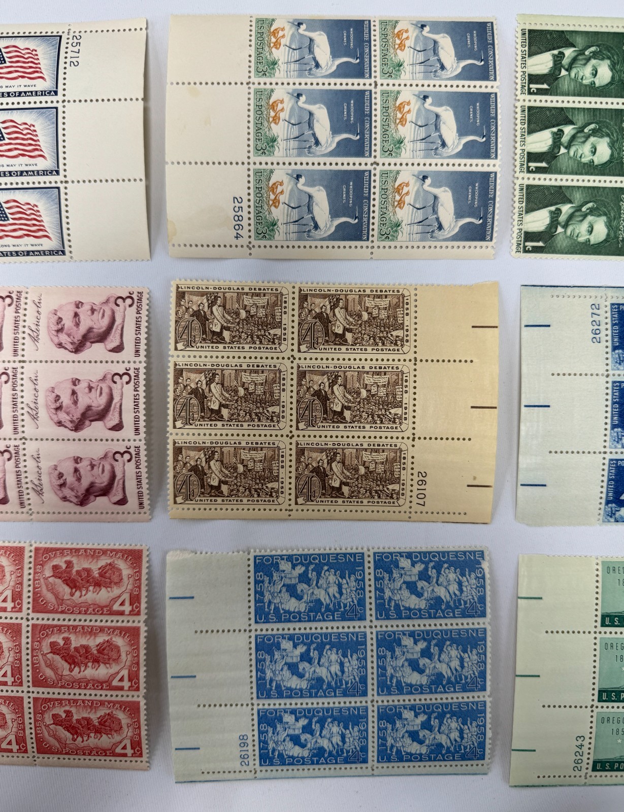 Vintage stamps US Plate Blocks 1958-1959 MNH Commemorative and Definitive Stamps
