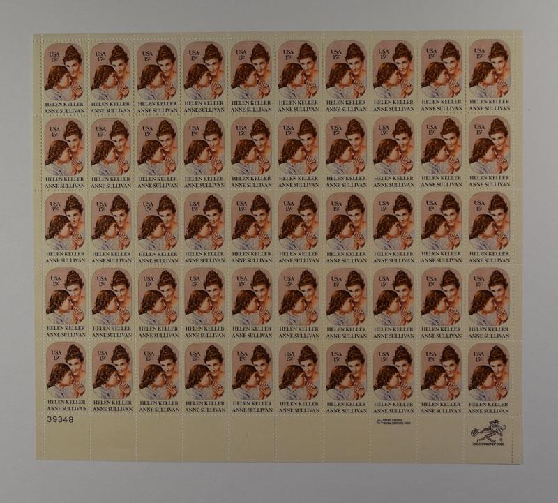 US SCOTT 1824 PANE OF 50 HELEN KELLER STAMPS 15 CENT FACE MNH