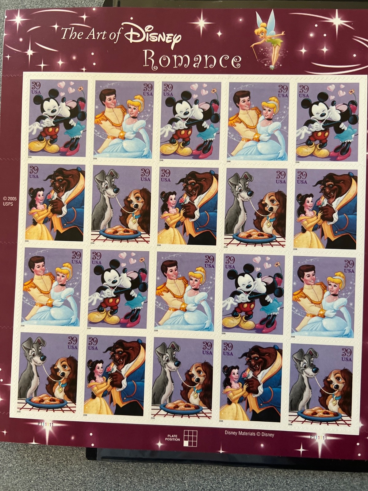 THE ART OF DISNEY Complete Set of 5 Differnt Full Sheets of 20 US Stamps 2004-08