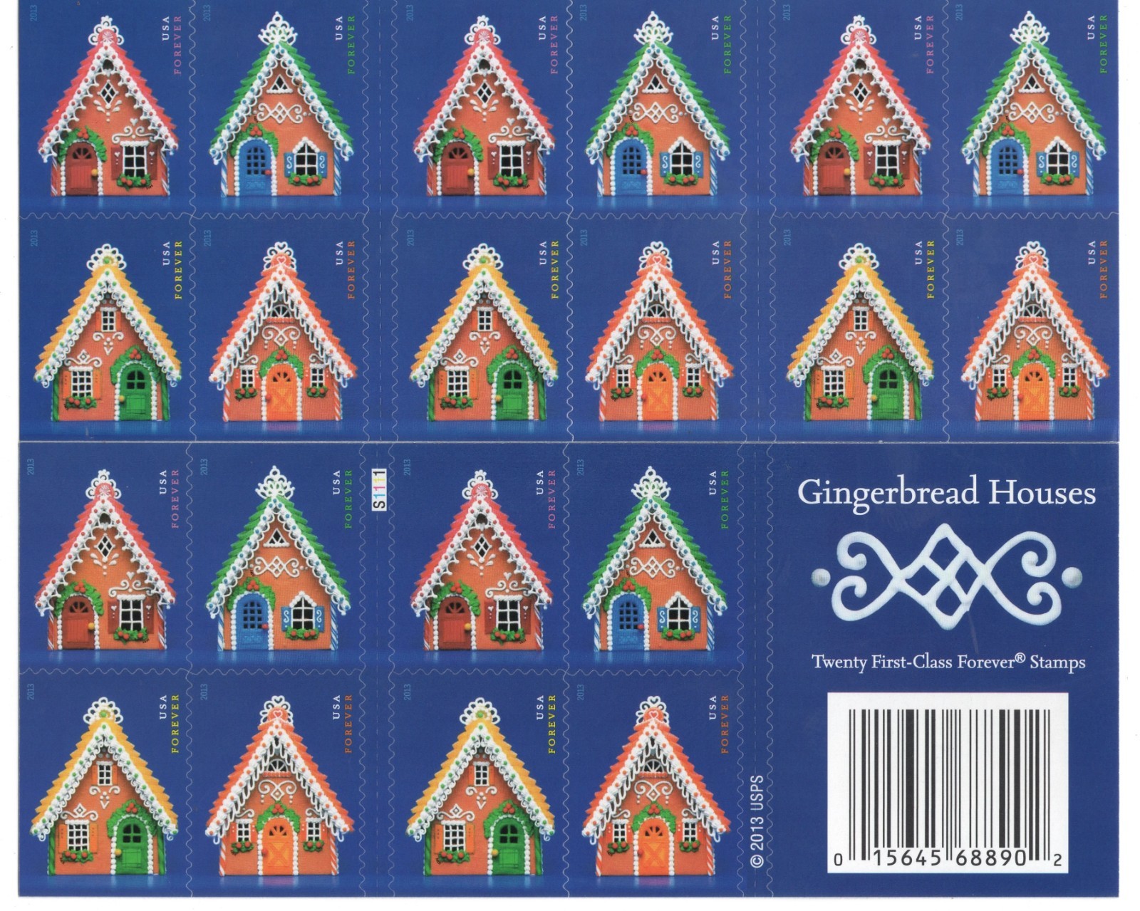 USPS Gingerbread Houses, 20 one ounce rate First Class Stamps Sent from OKC, OK